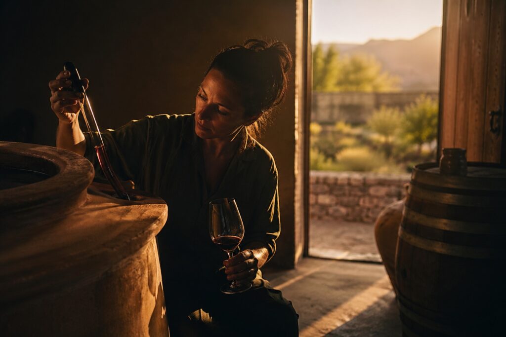 Expandir con: ["Cómo catar un Malbec argentino: características específicas", "Colores y matices del Malbec según su origen (Mendoza, Luján de Cuyo, Valle de Uco)", "Aromas típicos del Malbec: ciruela, violeta, especias y madera", "En boca: taninos, acidez y cuerpo del Malbec", "Cómo distinguir un Malbec joven de uno con crianza en roble", "Temperatura ideal y decantación del Malbec"] - ilustracion