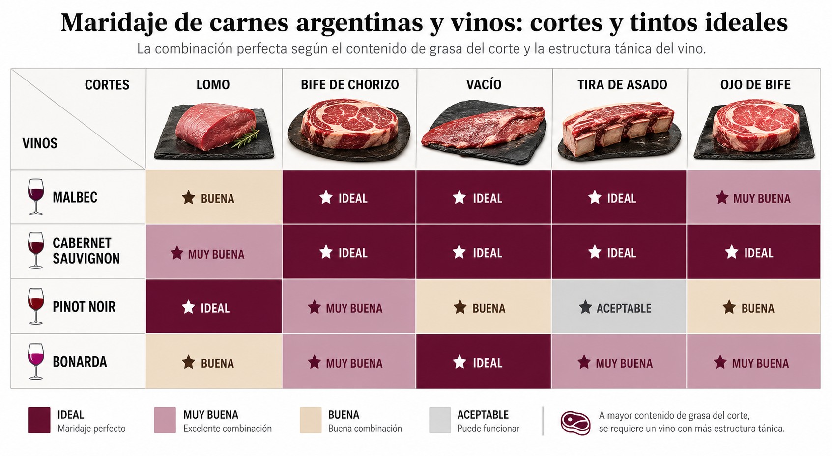 maridaje vinos argentinos carne diagrama explicativo
