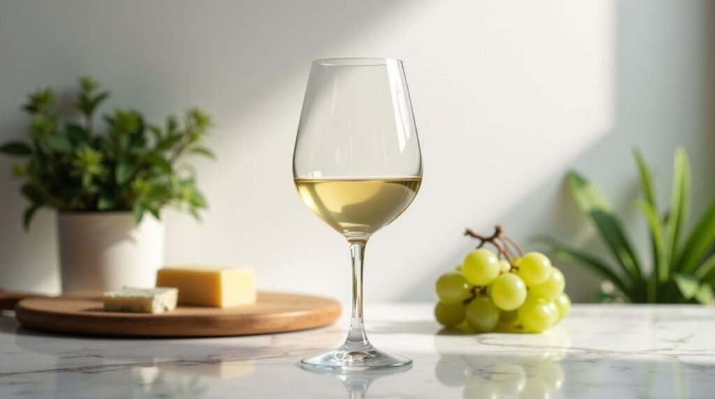 Vino blanco seco en copa