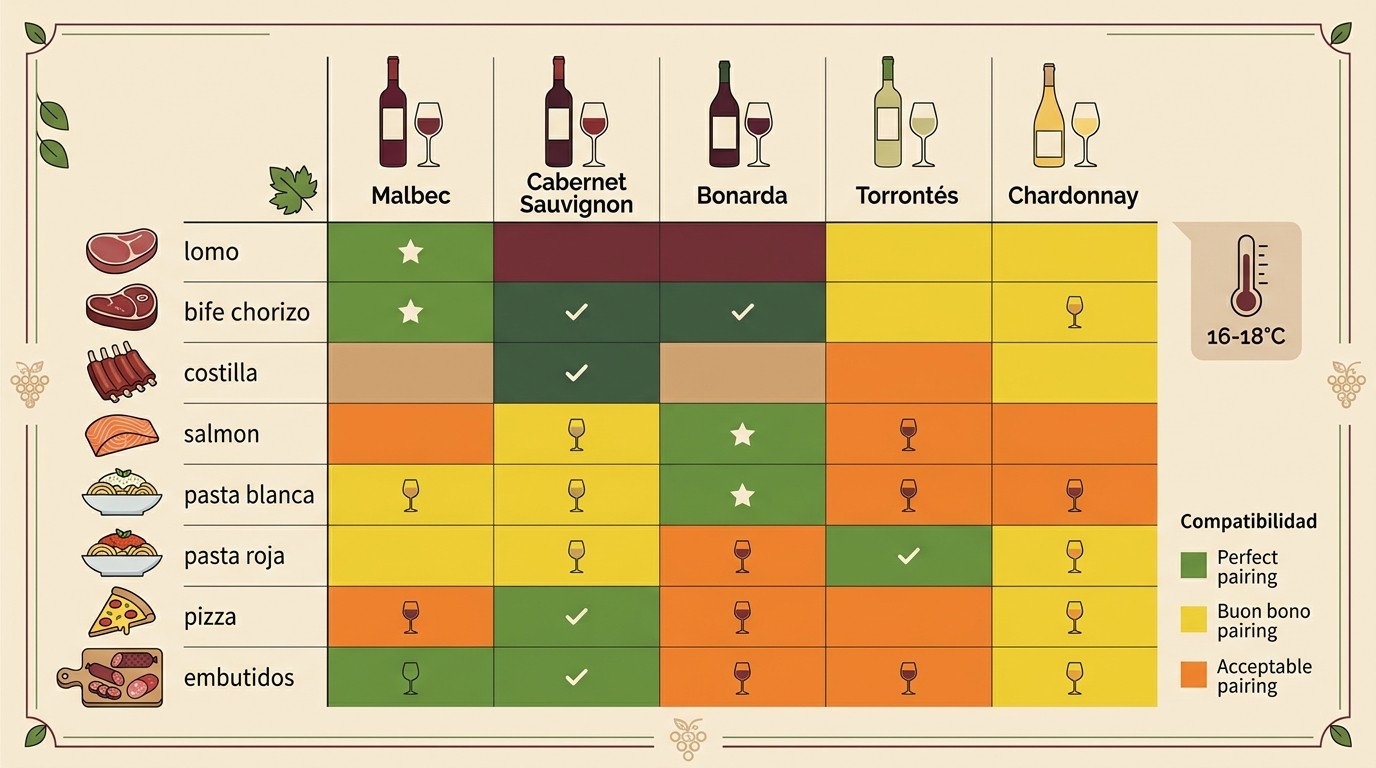 guía de maridaje vinos argentinos diagrama explicativo