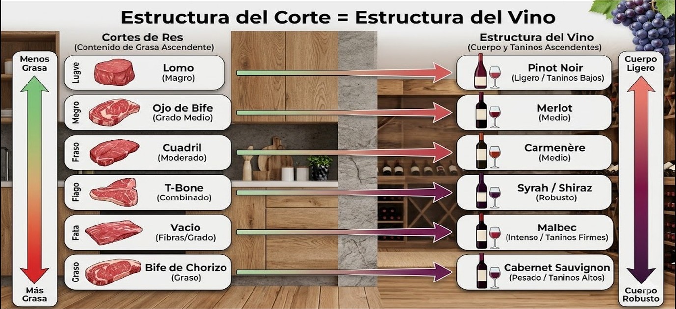 qué vino elegir según la comida diagrama explicativo