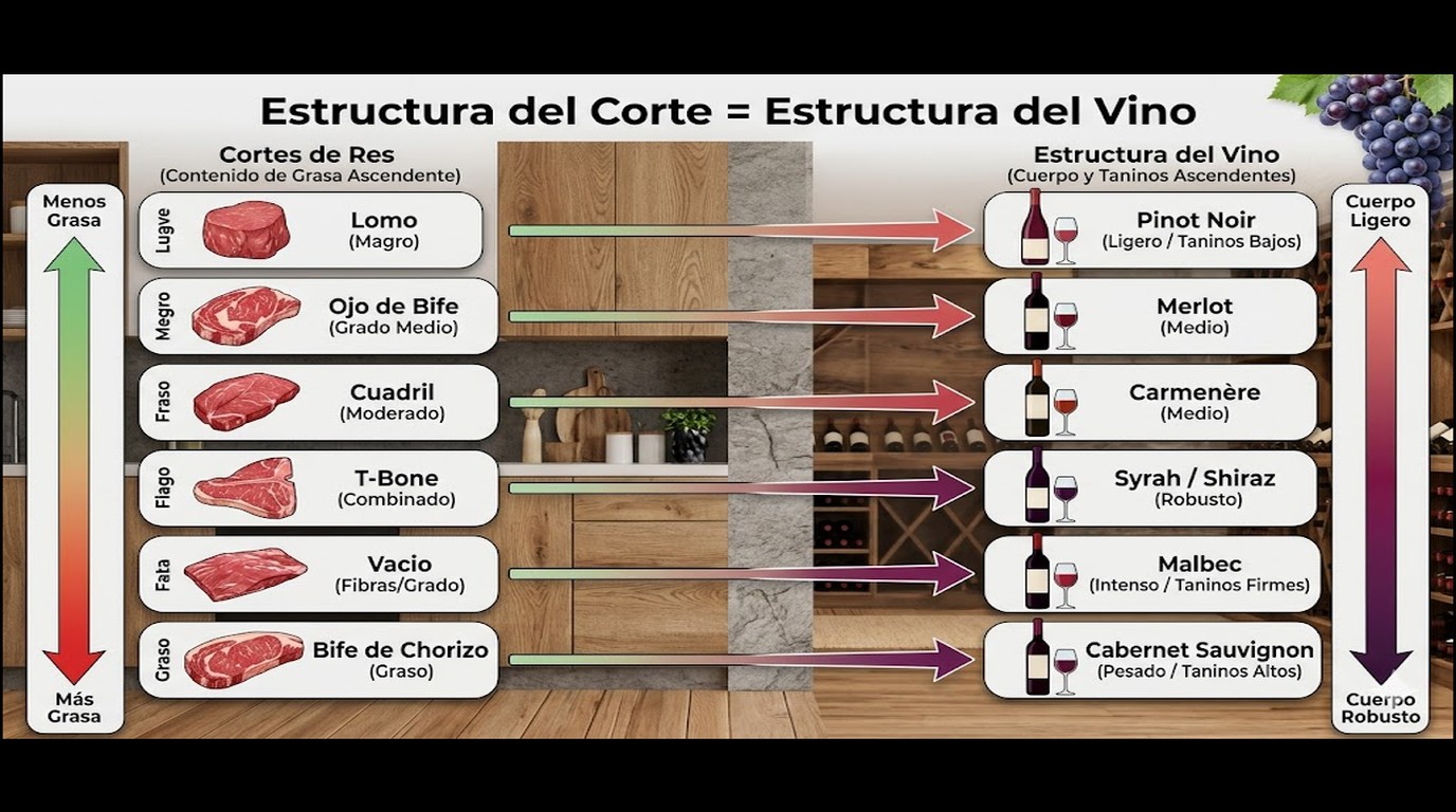 qué vino elegir según la comida diagrama explicativo