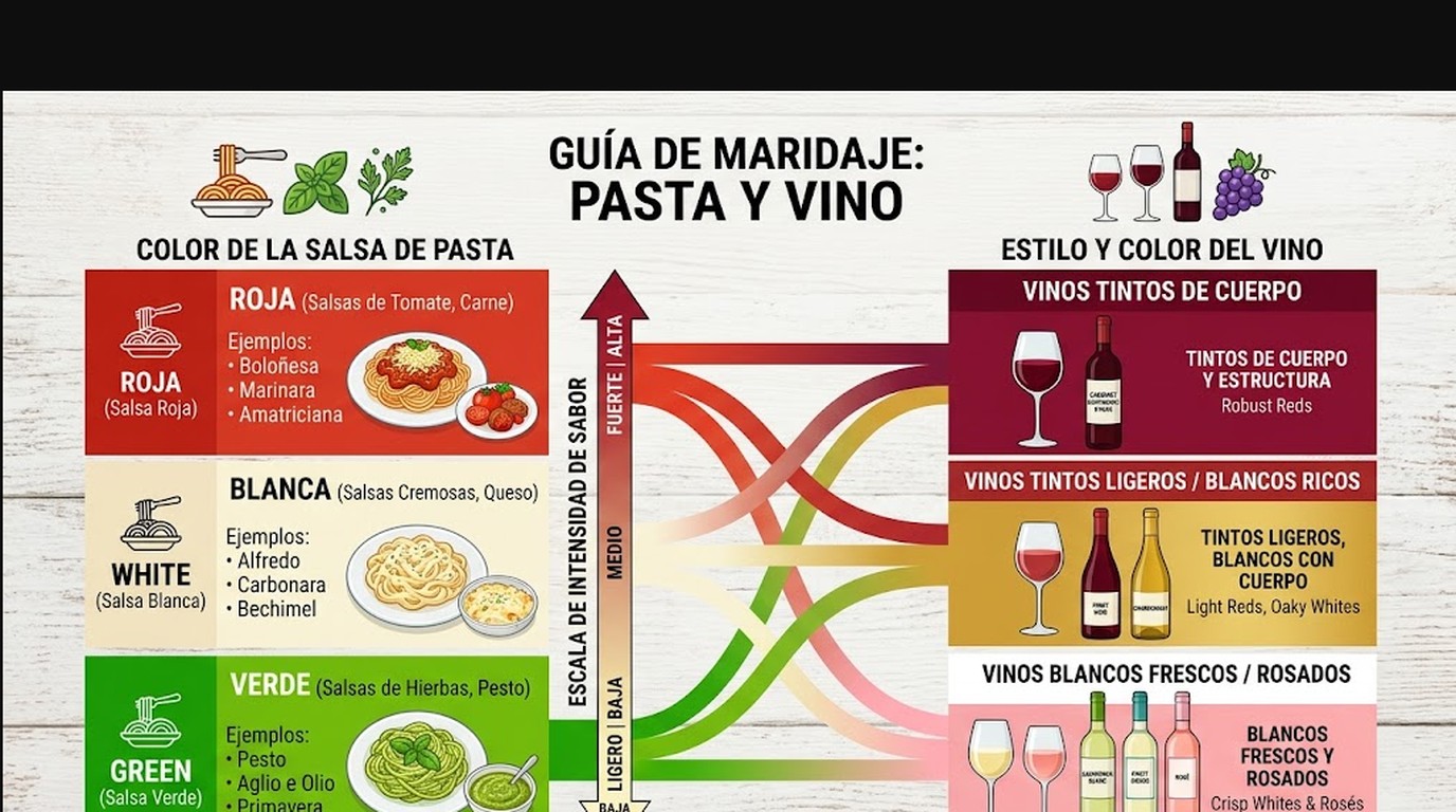 maridaje pastas vinos diagrama explicativo