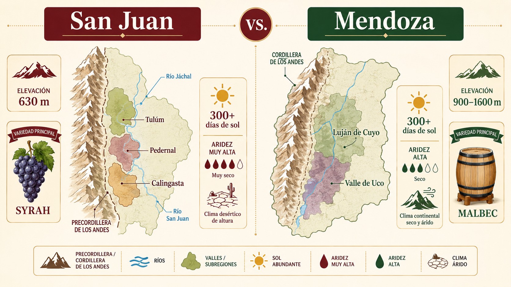 San Juan vs Mendoza: ¿qué vinos produce cada región? 1 san juan vs mendoza vinos regiones diagrama explicativo