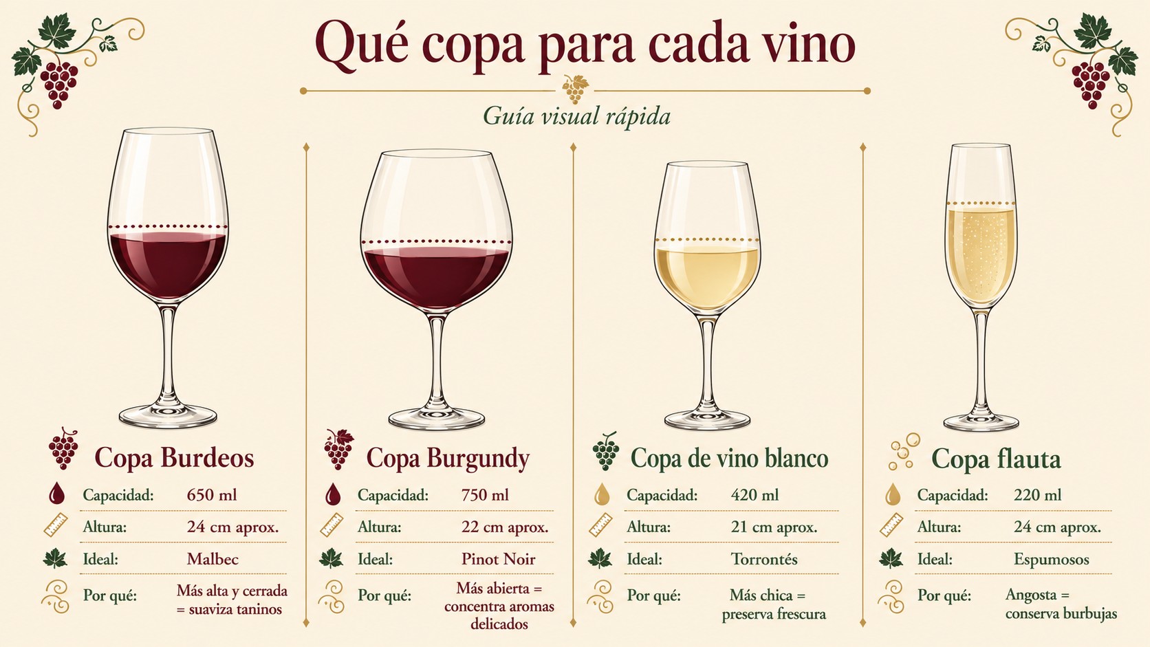qué copa usar para cada vino diagrama explicativo
