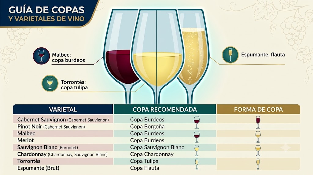 ¿Qué copa usar para cada vino argentino? 1 copa para cada vino diagrama explicativo