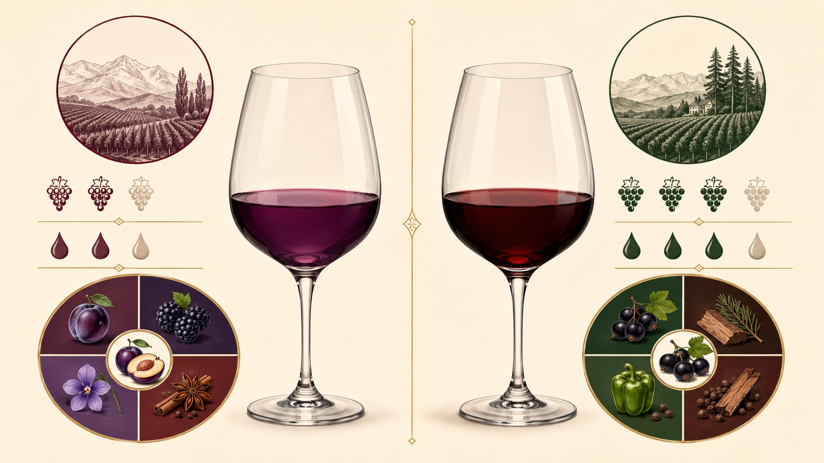 Malbec vs Cabernet Sauvignon: diferencias clave 1 diferencia malbec cabernet sauvignon diagrama explicativo