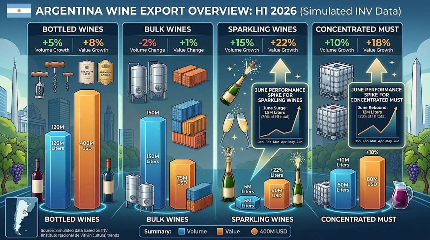 Vino argentino: +14,2% en exportaciones en 2026 1 exportaciones vino argentino 2026 diagrama explicativo