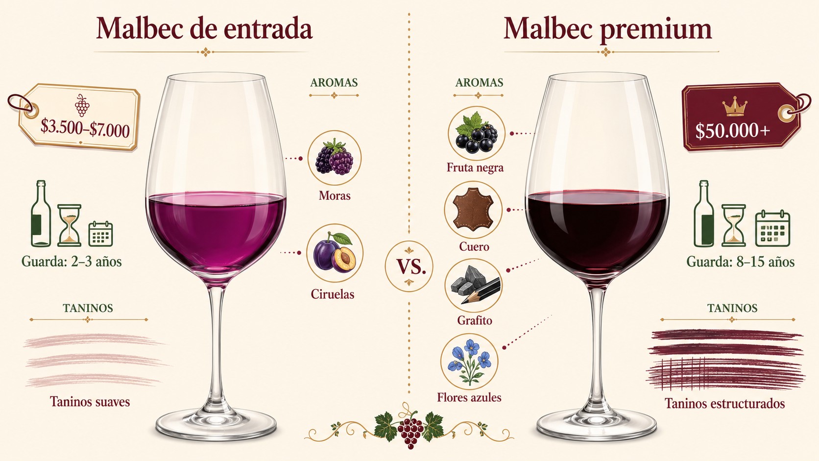 malbec premium vs entrada de línea diagrama explicativo