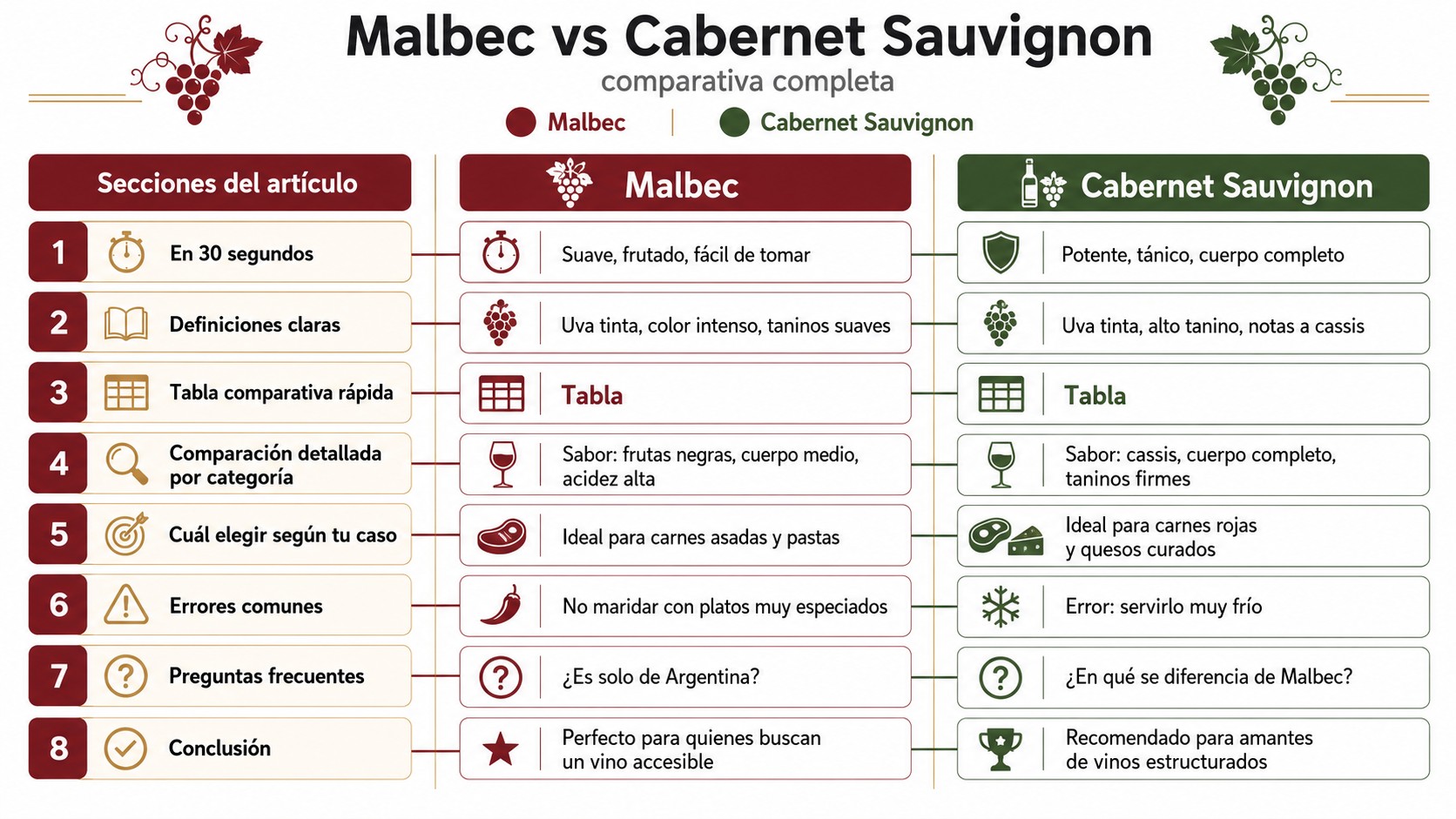 malbec vs cabernet sauvignon tabla comparativa
