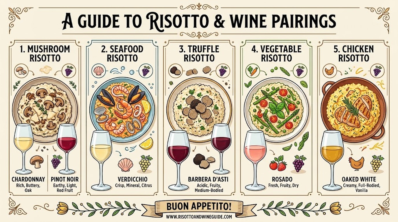 Vinos para acompañar risotto: guía 2026 por ingrediente 1 vinos para acompañar risotto diagrama explicativo
