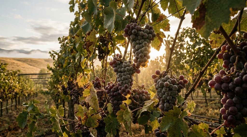 Vinos con sabor especial: Descubre los vinos botritizados - Uvas blancas cubiertas de moho noble (Botrytis cinerea) al amanecer, con gotas de rocío y