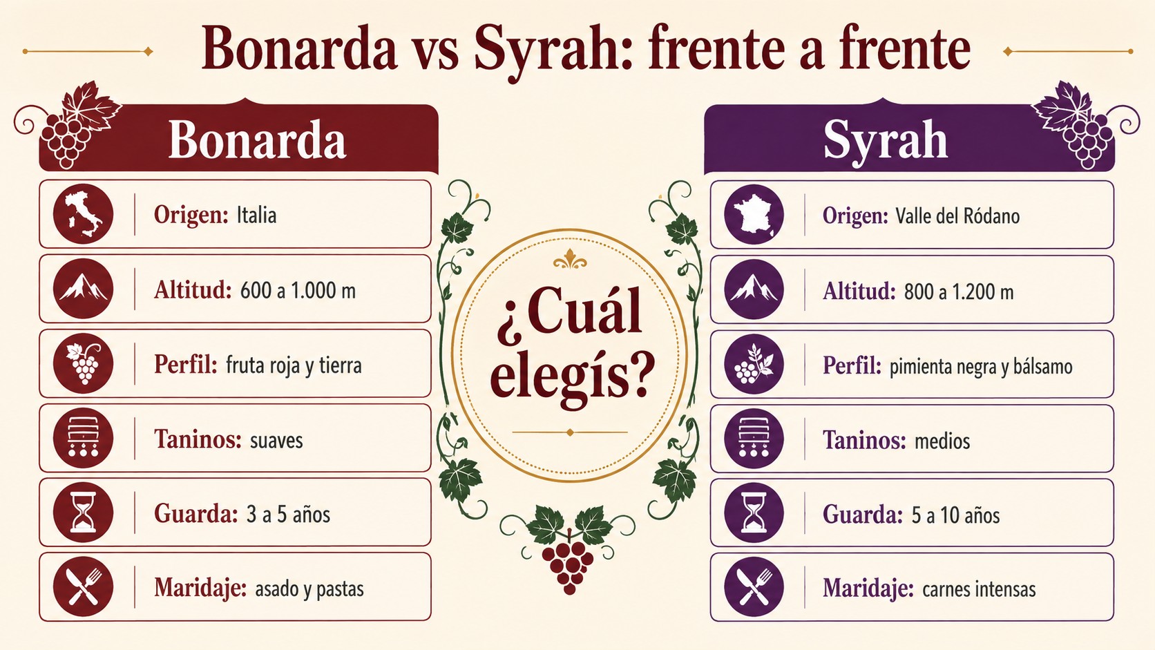 Bonarda vs Syrah: cuál elegir en Argentina (2026) 1 bonarda vs syrah diagrama explicativo
