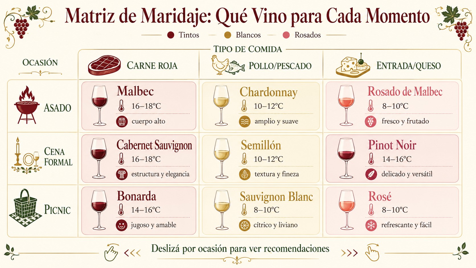 elegir vino según la ocasión diagrama explicativo