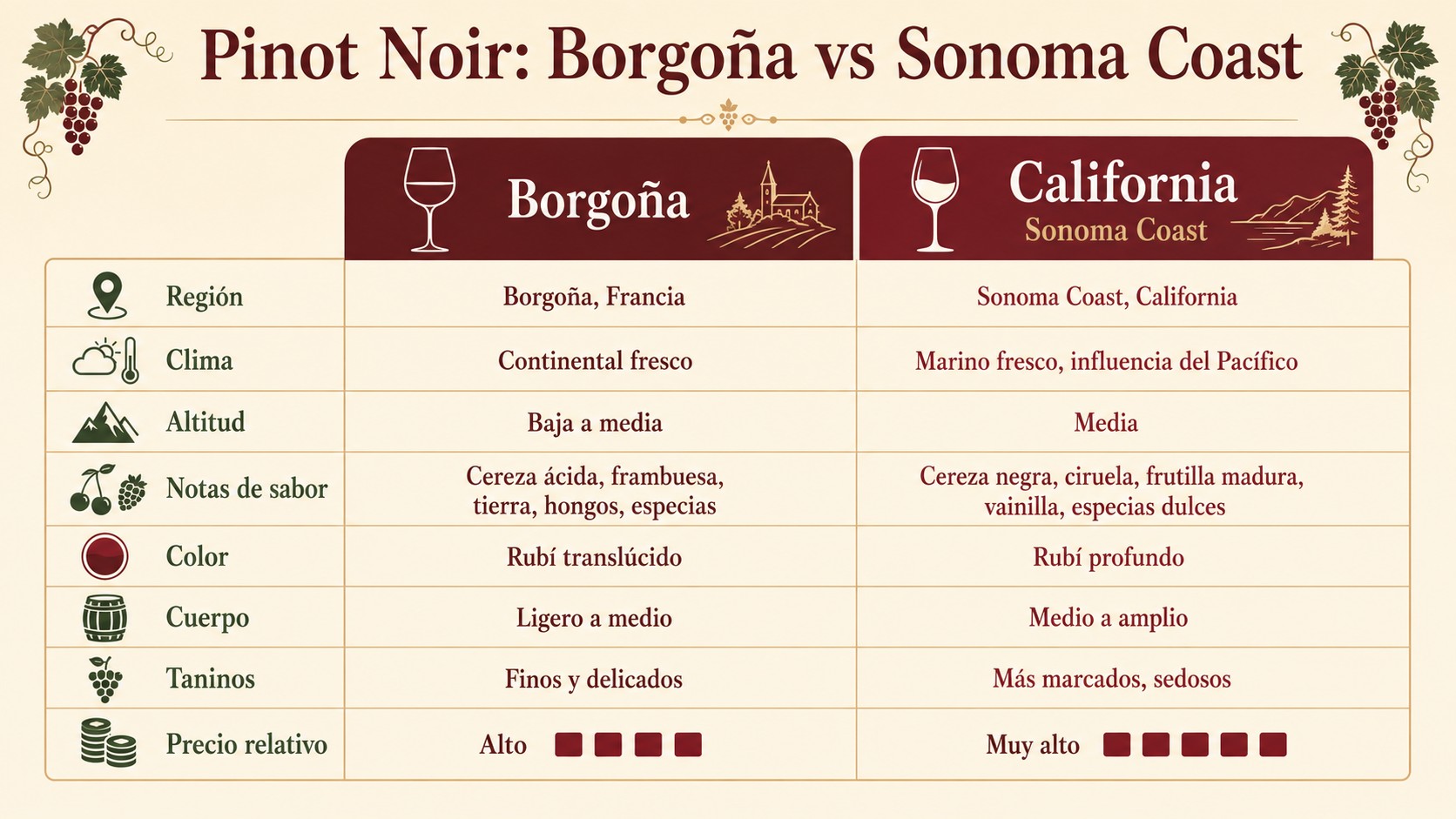 pinot noir borgoña vs california diagrama explicativo