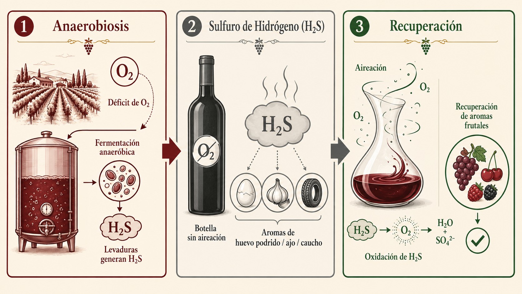 Vino reducido: cómo eliminar el olor a huevo podrido 1 vino reducido olor huevo podrido diagrama explicativo
