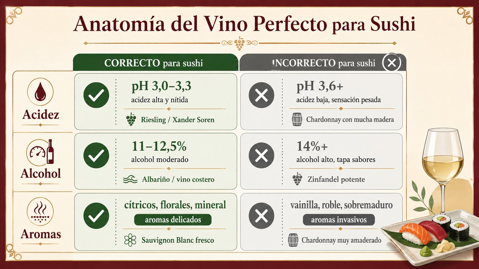 vinos para sushi y cocina japonesa diagrama explicativo