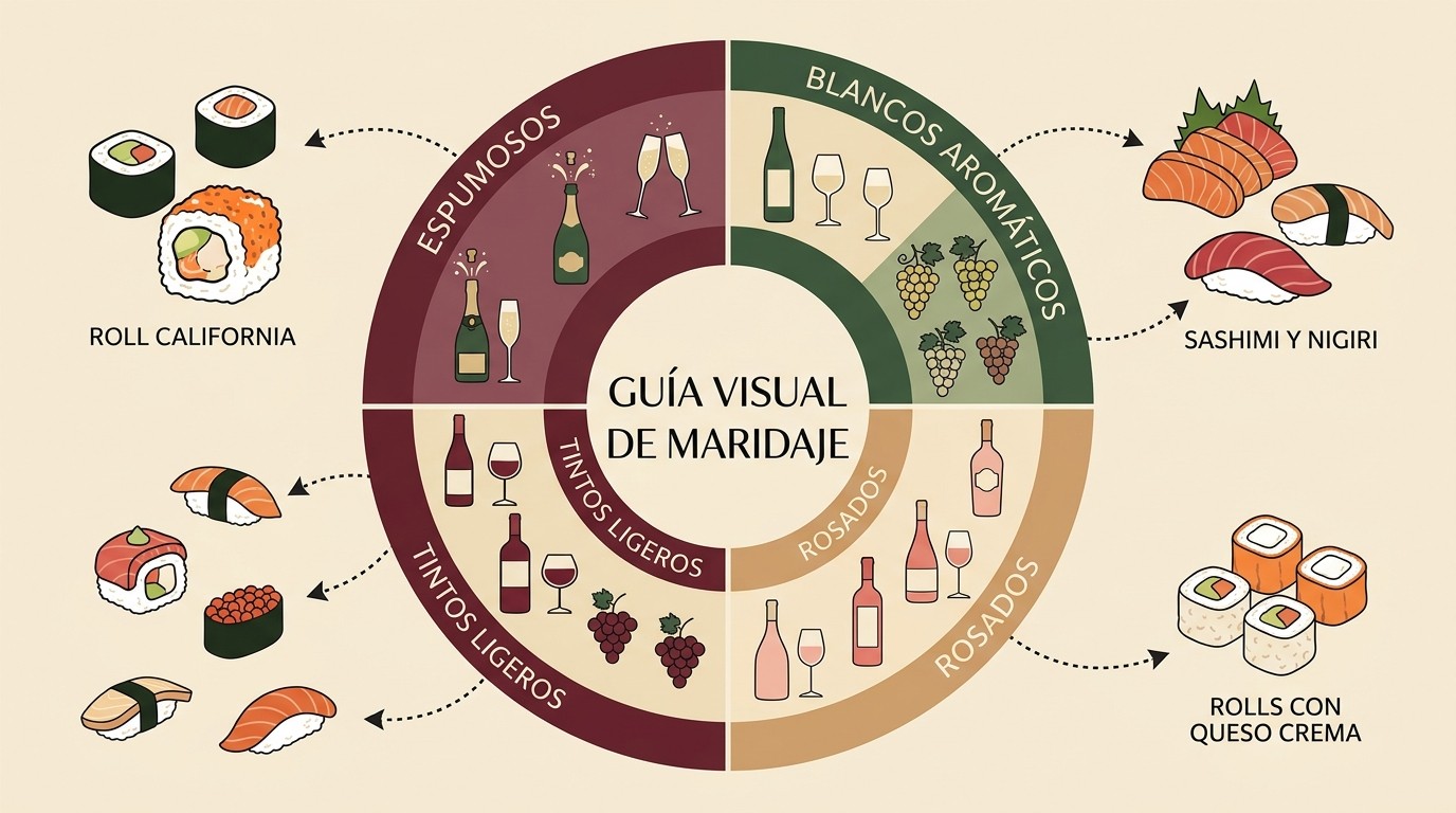 vinos para sushi diagrama explicativo