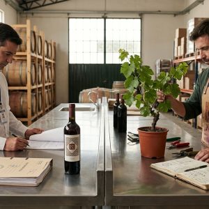 Instituto Nacional De Vitivinicultura vs Viticultura: comparativa completa - Un mostrador de acero inoxidable en el centro de un galpón de bodega. Del